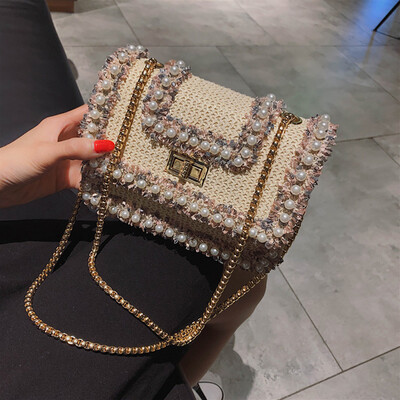 

Tailored Vintage Women Woven Pearl Shoulder Bag Messenger Bag Crossbody Bag Beach Bag
