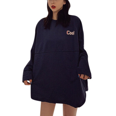 

EFINNY Autumn Women Sweatshirt Simple Long Sleeve Cute Letter Print Loose Round Collar Sweater Plus Size