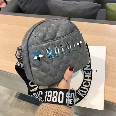 

Broadband small bag women 2019 new small round bag Lingge diagonal bag fashion color gold letters shoulder bag