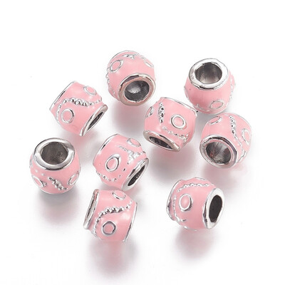 

Alloy Enamel European Beads Large Hole Beads Drum Silver Pink 10x9mm Hole 5mm