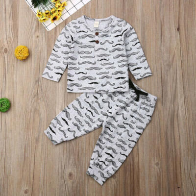 

Newborn Infant Baby Boy Long Sleeve T-shirtPant Legging Moustache Outfits 0-24M