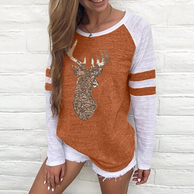 

Nomeni Festival Christmas Womens Reindeer Blouses T-shirt Xmas Long Sleeve Tops BKL