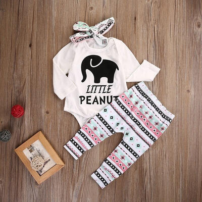 

Newborn Infant Baby Boy Girl Elephant HeadbandRomperPant Legging Outfits Set