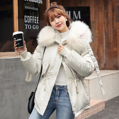 

Roseonmyhand Fashion Outerwear Long Sleeve Hooded Jackets Cotton-padded Pockets Bandage Coats