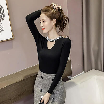 

Women Hanging V Neck Hollow Out Knitted Sweater Black Female Long Sleeve Elegant Solid Color Jumper Pullover Clothes