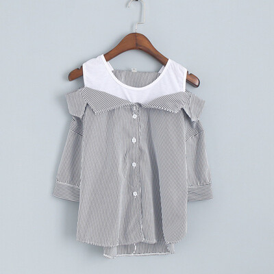 

Women Clothes Vertical Stripe Spaghetti Strap Off-shoulder Loose Shirt Casual Summer Autumn Women Striped