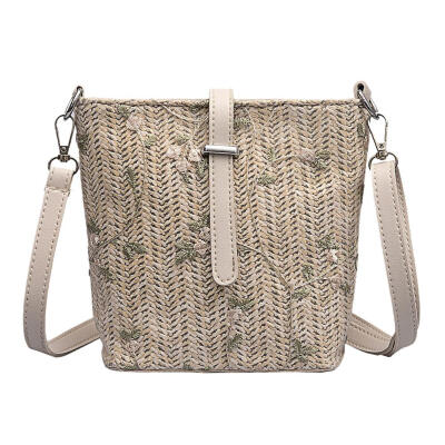 

Lace Flower Decor Shoulder Handbags Women Weaving Crossbody Bucket Bags