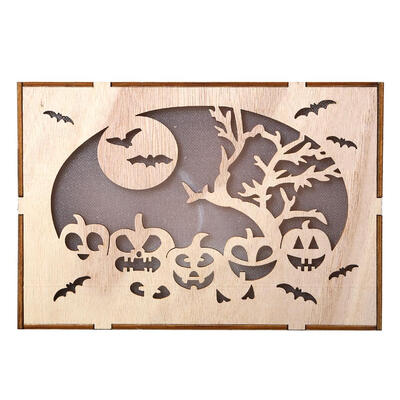 

Wood Halloween Rectangle Hollow LED Light Pendant Festival Home Decor Craft