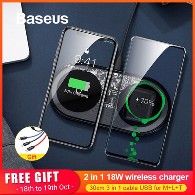 

Baseus thin 18W Max 2 in 1 Wireless Charger For Phones&Pods wireless charger for iPhone X Huawei Samsung OPPO ViVo