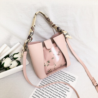 

Jelly transparent bag female summer scarves portable bag 2019 new mother bucket shoulder bag Messenger bag