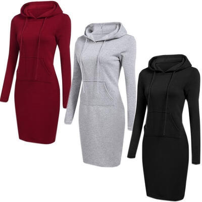 

Fashion Women Casual Hooded Hoodie Long Sleeve Sweater Pocket Bodycon Tunic Dress Top