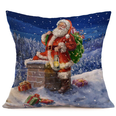 

〖Follure〗Merry Christmas Linen Santa Pillow Cases Sofa Cushion Cover Home Decoration