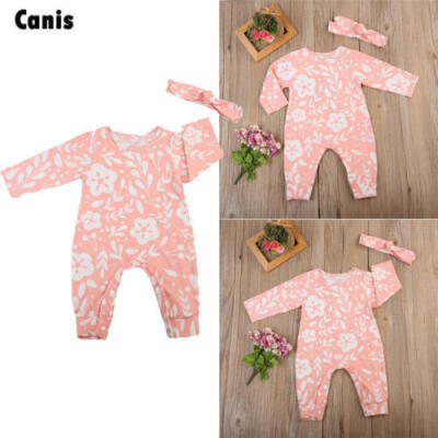 

Toddler Baby Girls Floral Long Sleeve Romper Headband Bodysuit Outfits Clothes