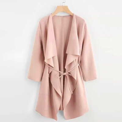 

Toponeto Women Casual Waterfall Collar Pocket Front Wrap Coat Jacket Outwear