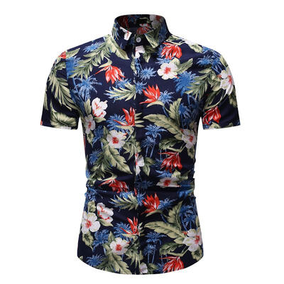 

Mens Hawaiian Short Sleeve Shirt- Flower Print Casual Button Down Standard Fit Beach Shirts