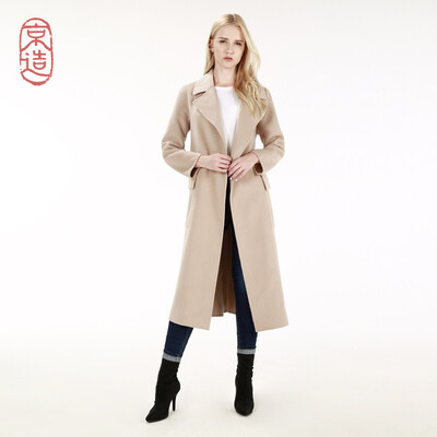 

JZAO ladies pure wool long woolen coat woolen coat female double-faced woolen coat female coat beige  16586A