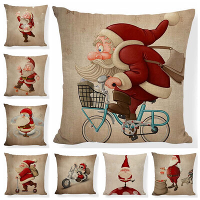 

New Christmas Pillow Case Santa Cotton Linen Sofa Throw Cushion Cover Home Decor