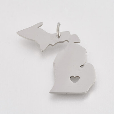 

202 Stainless Steel Pendants Map of Michigan Stainless Steel Color 26x18x1mm Hole 3mm