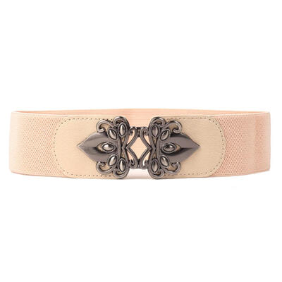 

Vintage Solid Color Wide Waistband Metal Hollow Flower Buckle Elastic Women Belt