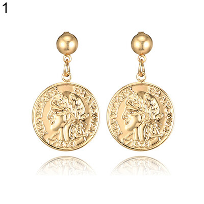 

Vintage Women Coin Embossed Portrait English Letter Dangle Earrings Jewelry