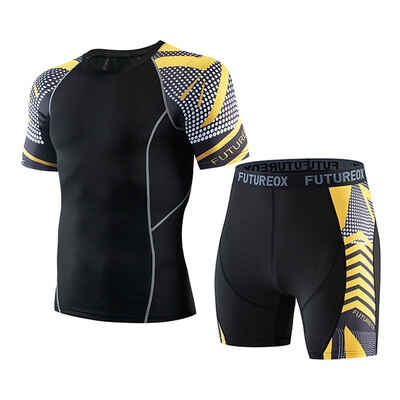 

Toponeto Mens Casual Fitness Fast Drying Elastic Short Sleeve Short Pants Sports Suit