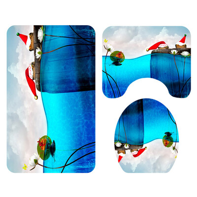 

Siaonvr Santa Christmas Print Toilet Bathroom Mat And Shower Curtain Four-Piece Set