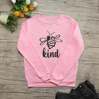 

Women Autumn Winter Sweatshirt Cute Bee Kind Letters Printed Long Sleeves Pullovers Warm Casual Tops Outwear