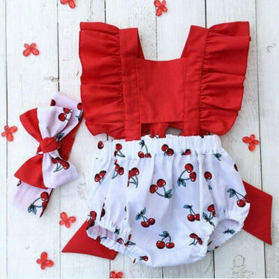 

Newborn Baby Girl Clothes Summer Jumpsuit Romper Bodysuit Headband Outfits US