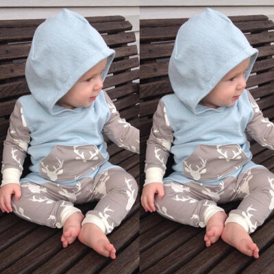 

2Pcs Christmas Toddler Baby Boys Deer Outfits Hooded shirt Tops long Pants Set 0-2Y