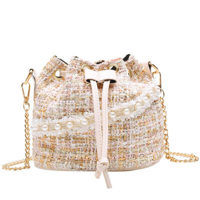 

Elegant Pearl Decor Bag Women Drawstring Shoulder Messenger Chain Bags