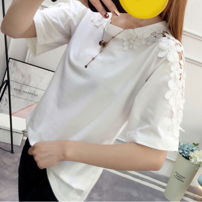 

Women Ladies Casual Loose Tee Tops Shirt Hollow Out Solid Short Sleeve Blouse