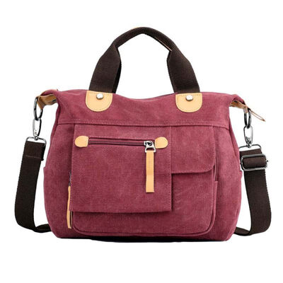 

Vintage Solid Color Multi Pocket Women Zipper Tote Crossbody Shoulder Canvas Bag