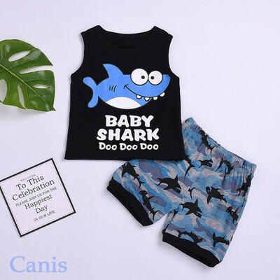 

Summer Toddler Baby Boy Cloths Shark Top VestShorts 2PCS Outfits Set Sunsuit