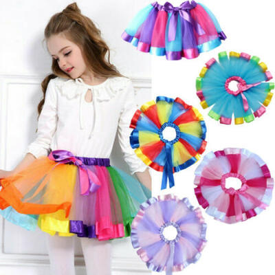 

Baby Girls Kids Tutu Skirt Tulle Dance Ballet Dress Toddler Rainbow Bow Costume