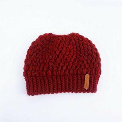 

Women Girls Stretch Knit Hat Messy High Bun Ponytail Beanie Warm Hole Cap