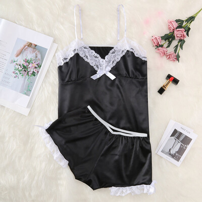 

Gobestart Women Lace Sexy Solid Lingerie Babydoll Nightwear 2PC Set