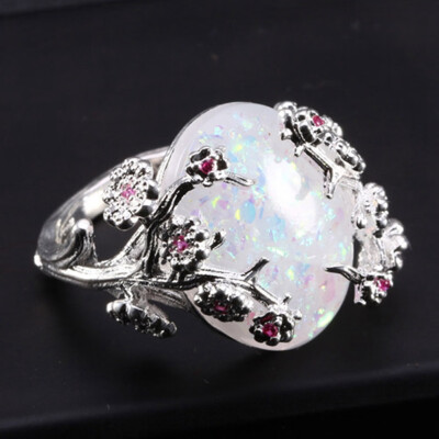 

Plum crystal Ring Black Gold Opal Chinese Style Beautiful Ring Jewelry Filled Romantic Big White Fire Women Bands
