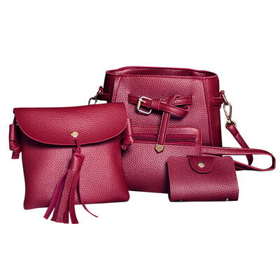 

Gobestart Women Four Set Fashion Handbag Shoulder Bag Four Pieces Tote Bag Crossbody Wallt