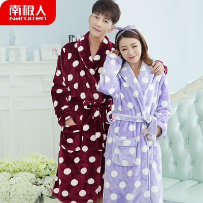 

Antarctic pajamas mens autumn&winter thick flannel lovers pajamas ladies coral velvet robe plus long morning robe bathrobe home service NAS5X21022JD-18 female wave point nightgown XL