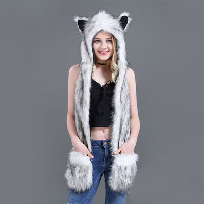 

Cartoon Animal Hat Plush Beanie Fleece Warm Fluffy Hooded Cap Earmuff New