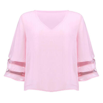 

Summer Casual Pullover Deep V-Neck Flare Sleeve Blouse Women Simple Tops
