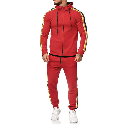 

Toponeto Mens Autumn Gradient Zipper Print Sweatshirt Top Pants Sets Sport Suit Tracksuit