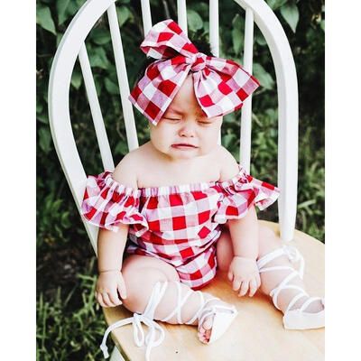 

Newborn Toddler Baby Girls Plaid Bodysuit Romper Jumpsuit Sunsuit Outfit Clothes
