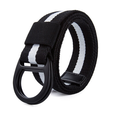 

Trend new stripe color Unisex belt Double ring buckle canvas Men belt fashion casual youth student belt