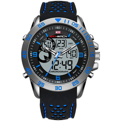 

Watch mens LED luminous double movement sports silicone electronic watch waterproof quartz watch