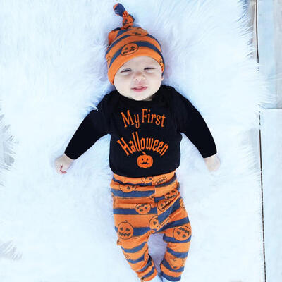 

3pcs Halloween Clothes Set Basic Baby Rompers Elastic Pants Hat Outfits