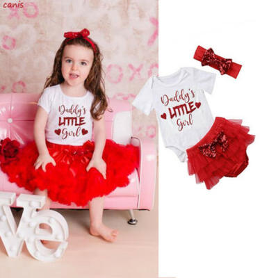 

Infant Baby Girl Fathers Day Fashion RomperSkirt Tutu Headband Outfits 3pcs
