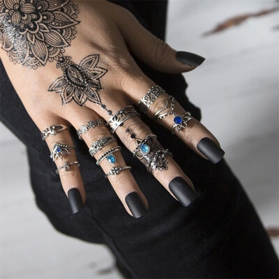 

13PcsSet Fashion Crystal Stone Midi Ring Sets New Vintage Crystal Opal Knuckle Rings for Women Punk Statement Jewelry