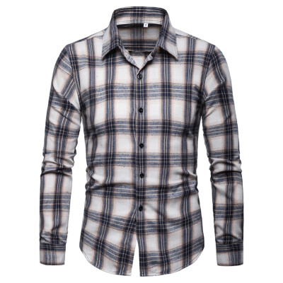 

Tailored Mens Fashion Slim Fit Personality Lattice Casual Long Sleeve Shirts Blouse