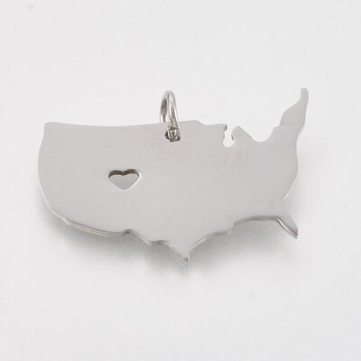 

202 Stainless Steel Pendants Map of USA Stainless Steel Color 16x25x1mm Hole 3mm